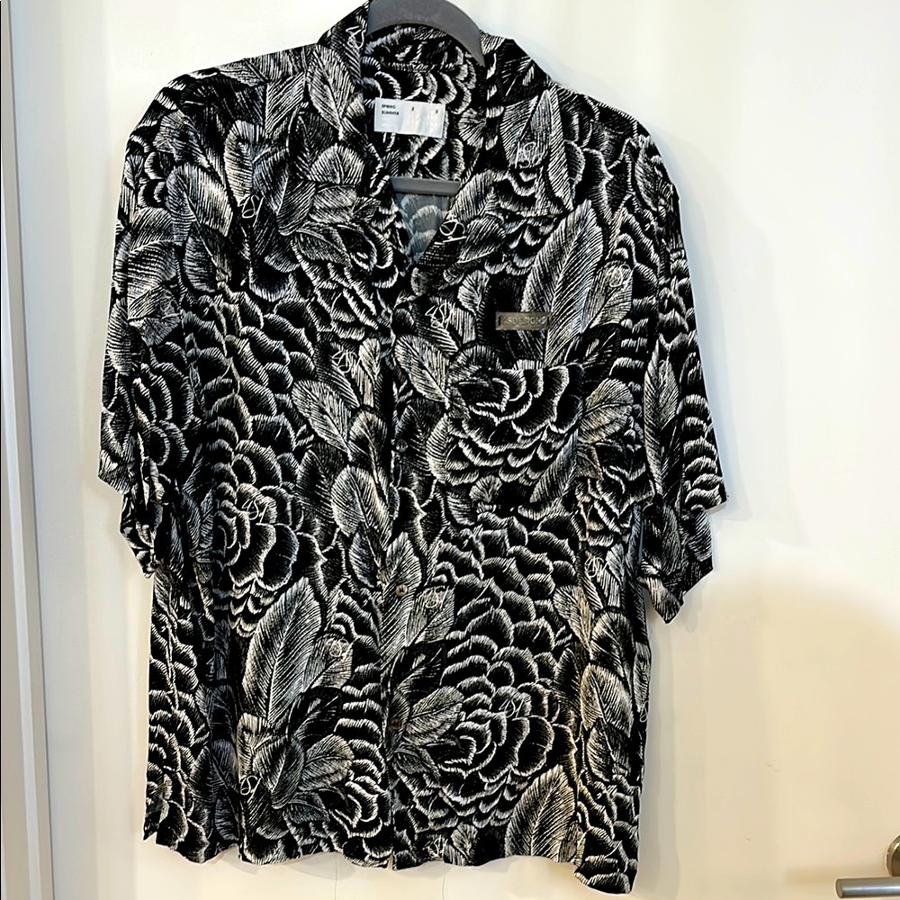 4SDesigns - Camp-Collar Logo-Appliquéd Floral-Print Crepe Shirt - Black